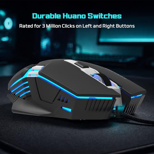 Image of EvoFox Starter Series Spectre USB Wired Gaming Mouse with Upto 3600 DPI Gaming Sensor | 6 Buttons Design | Upto 7 Million Clicks | 7 Colours Rainbow Lighting | 1.5m Braided Cable (Black)