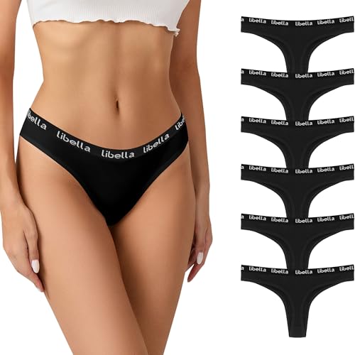 Lakpoau 6er Pack String Tanga Damen Set Baumwoll Unterhosen Damen Tangas Unterwäsche Frauen mit Niedriger Taille Atmungsaktiv Unterwäsche Schwarz BL L