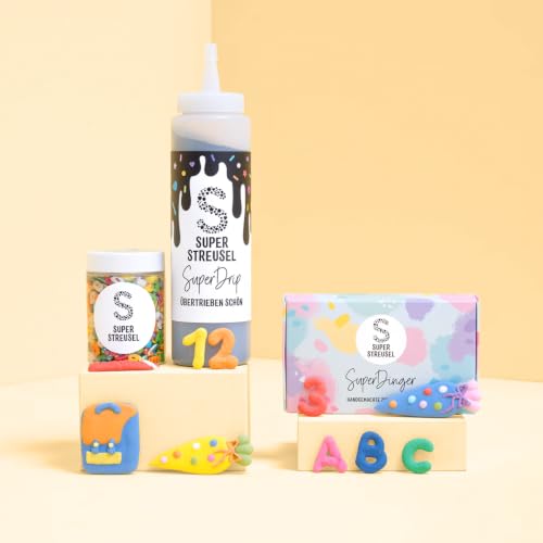 Super Streusel EinschulungsSet - Backdeko für die Einschulung | Streusel Zuckerfiguren Drip im Vorteilsset | Kuchen Deko Essbar Einschulung