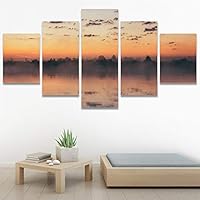 SIGNWIN 5 Panel Canvas Wall Art Reflected Sunset for Home Decorations Ready to Hang - 60