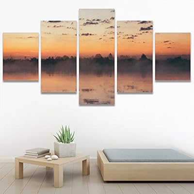 SIGNWIN 5 Panel Canvas Wall Art Reflected Sunset...