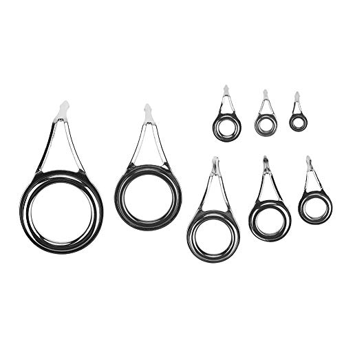 Guía de cañas de Pescar 75 Piezas de Acero Inoxidable Mezclado 8 tamaños Guías de cañas de Pescar Consejos Anillo para los Ojos Caña de Pescar de mar Línea guía KT Set