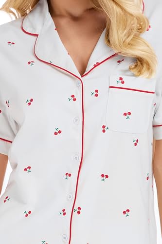 Image of LUBOT 100% Cotton Pajamas for Women 2 Piece PJ Set Button-Down Soft Knit Short Sleeve Summer Sleepwear Loungewear XS-XXL