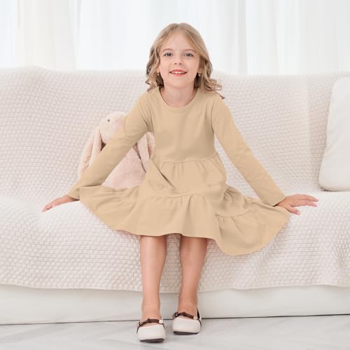 Toddler Girls Dresses Solid Ruffle Toddler Baby Long Sleeve Dress for Little Girls Twirl Fall Causal Round Neck3