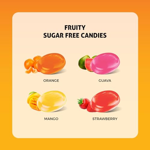 Image of TROFFINO SUGAR FREE Assorted FRUITY Candy Jar 4 Exciting Mixed Fruit Flavors pack of 1-50 candies