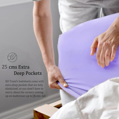 Image of RD TREND Microfiber Satin Weave Fitted Bedsheet King Size 78x72x10 Inch, Elastic Bedsheets for King Size Bed with 2 Pillow Covers-18x28 Inch (Lavender)