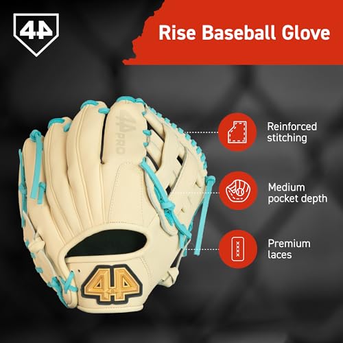 Image of 44 PRO Rise Youth Baseball Glove, 11.5 inch H-Web, Ages 8-12 | Leather baseball glove with lightweight design, narrow fit & easy break-in for youth & little league infield & outfield play
