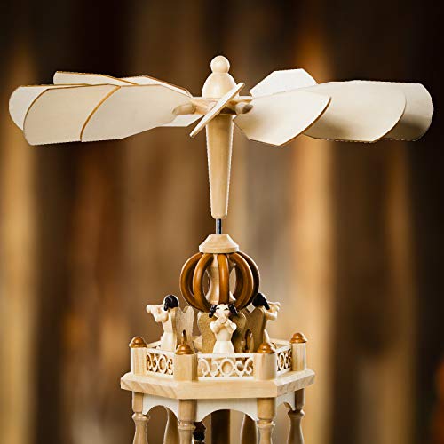German Christmas Decoration Pyramid - 18 Inches - Wood Nativity Scene Set-Under The Christmas Tree - Table Top Holiday Decor - 3 Tiers Carousel- 6 Candle Holders - German Design. #TOP4