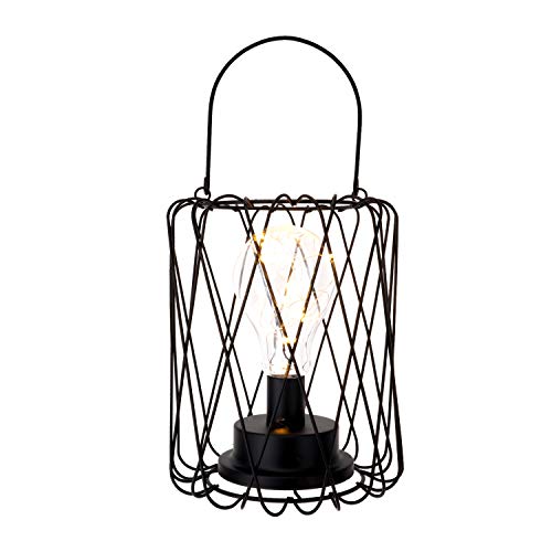 Preisvergleich Produktbild Lewondr Tischlampe, Metall Lampenschirm Edison Glühbirne Batteriebetrieben Atmosphäre Lampe für Schlafzimmer Hochzeit Weihnachten Home Dekoration, Warmweiß und Schwarz, Laterne