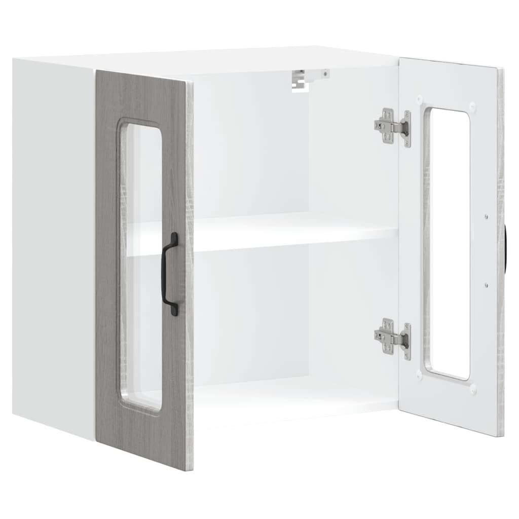 Kalmar Küchen-Hängeschrank Grau Sonoma Holzwerkstoff, 60x31x60cm, mit Glastür, Wandschrank für Küche, Speisekammer, Lagerung