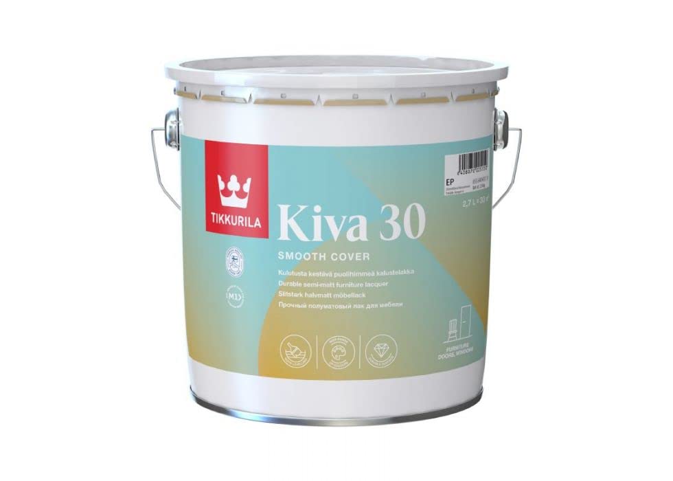 TIKKURILA Kiva 30 - Semi-Matt Lacquer For Wooden Furniture, Trim, Doors & Windows - 3 Litres