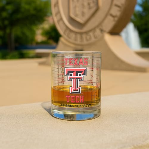 Image of Greenline Goods - Texas Tech University Red Raiders College Whiskey Glasses (Set of 2), 10 oz - Full-Color Logo + Campus Map