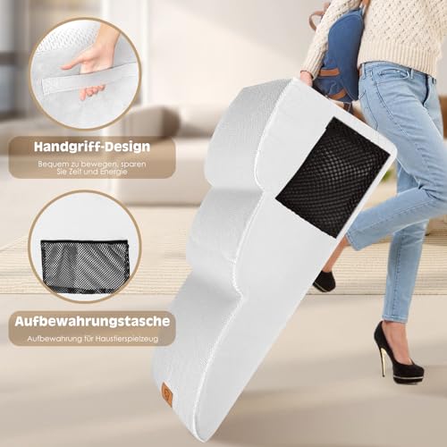 HEVOL Hundetreppe 3 Stufen, Tragbare Hunderampe aus Hochdichtem Schwamm für Kleine Hunde, Haustiertreppe mit Abnehmbarem & Waschbarem Stoffbezug, Ideal für Sofa und Bett