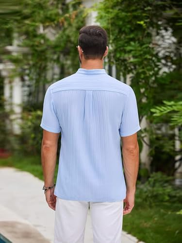 Image of GRECIILOOKS Shirt for Men | Mens Casual Shirt | Men Stylish Shirt | Men Textured Shirt | Men's Regular Fit | Men Ribbed Shirt | Short Sleeve Shirt for Summer Outdoor Activities
