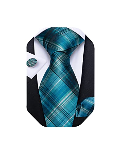 Image of DiBanGu Extra Long Tie for Men 63 inch XL Silk Necktie Set | Pocket Square and Cufflinks, Big and Tall, Jacquard Woven, Gift Box, Paisley /Plaid /Solid /Striped, for Weddinng Party Business