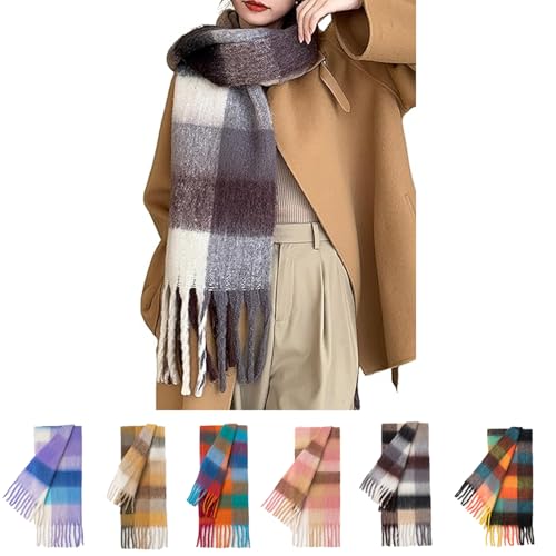 Lista de Bufandas para Mujer de esta semana. 39 CSJD@J Bufanda Gruesa De Invierno Para Mujer,Chal Largo,Bufanda Grande,Bufanda Cálida A Cuadros Colorida Y Gruesa Extra Grande Para Clima Frío (Caqui Blanco - 8)