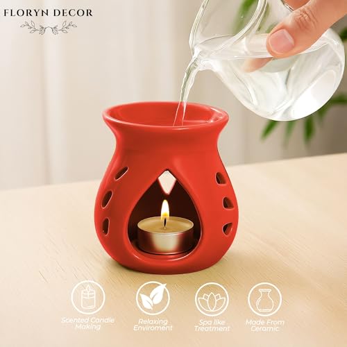 Image of Floryn Decor Ceramic Diffuser with Free 1 Tealight Candles | Home Fragrance, Spa, Office & Yoga | Aromatherapy Gift Set 1 (Red)