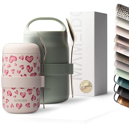 MAMEIDO Boîtes alimentaires isothermes 500 ml, Boîte Isotherme en Acier Inoxydable sans BPA pour muesli, porridge (Wild Love)