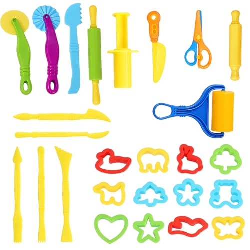 26 Pcs Playdough Accessories, Playdough Set, Play Doh Tools Set for Kids, Educational Toys with Multiple Shapes, Play Dough Cutters and Rollers for Toddlers Boys and Girls
