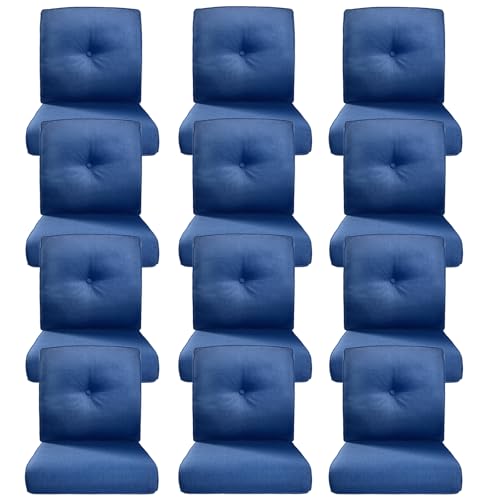 Image of Luxury 4 inch Thick Outdoor Cushion Set of 12 - 22x24 Patio Furniture Cushions with 28D High-Density Foam, Water-Resistant & Fade-Resistant Fabric, Removable Covers for Patio Furniture Sofa Couch -Blue