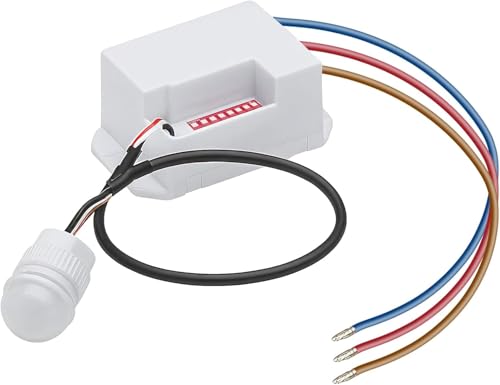 Mini Infrarot Bewegungsmelder 230V für Innen & Außen, 360° Erfassungsbereich, Dämmerungssensor, IP65, 8m Reichweite, Unterputzmontage, Weiß, für LED und Energiesparlampen Fast Unsichtbar Weiß Matt