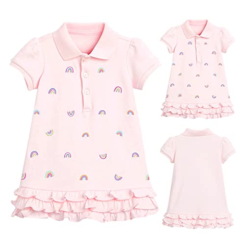 Baby Girls and Toddler Short Sleeve Knit Pol𝐨 Dress Girls' Toddler Short Sleeve Active Pol𝐨 Ruffle