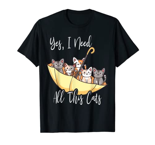 Funny Upside Down Umbrella Filled With Cats - Animal Lovers T-Shirt