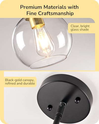 EDISHINE Pendant Lights 2-Pack Kitchen Island Black Gold Glass Adjustable - Image 2