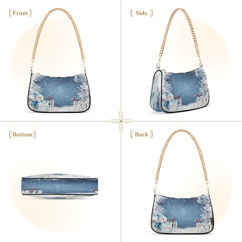 Shoulder Bags for Women Christmas Background with A Snowman Hobo Tote Handbag Small Clutch Purse with Zipper Closure2