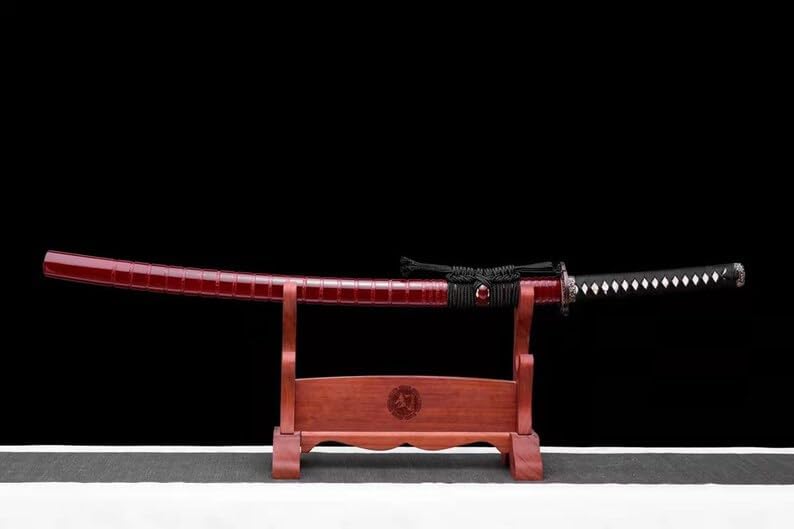 Miniatura 4 de Espada samurái japonesa Katana hecha a mano con arcilla T10 de acero templado y espada de latón Haemanthus Tsuba y madera Saya para pasatiempo
