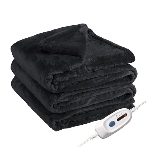 Electric Heated Blanket Full Size 72"x84", Cozy Large Oversized, 4 Heating Levels & 10 Hours Auto Off, Cozy for Bed, Sofa, & Office, Machine Washable, Black