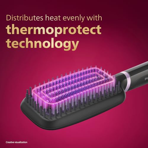 Philips Hair Straightener Brush - 5X Better Frizz Free Hair In 5min I Style with 2X More Volume | Shiny and Smooth Hair I No Scalp Burns | ThermoProtect Technology I Keratin Bristles I 2 Temperature settings | BHH880/10 (Image - 5)
