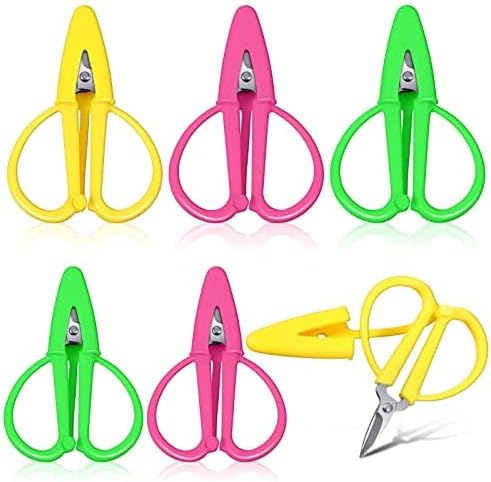 Mixweer 6 Pcs Mini Scissors Thread Tiny Colorful Travel Scissors 2.56 x 1.65 Inch Back to School Sewing Small Tool Embroidery Craft Clipper with Cover (Pink,Green,Yellow)