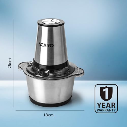 AGARO Delite Vegetable & Meat Chopper for Kitchen, Garlic Peeler, Egg Whisker, 2L Bowl, 400W Motor, 3 Speed Settings, Meat Grinder, Vegetable Mixer, Stainless Steel Body, Onion, Garlic, Fruits. 7 41nvj2f9EcL