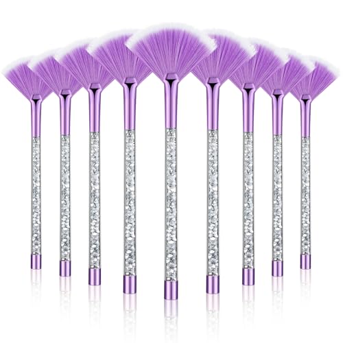 Image of 9 Pieces Facial Fan Mask Brushes, Soft Facial Applicator Brushes Tools for Peel Glycolic Makeup for Mud Cream(Purple, Silver)