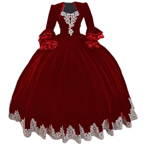 Gothic Velvet Ball Gown Princess Quinceanera Dress Appliques Trim Victorian's Wedding Gown for Bride with Bolero Red US 28W