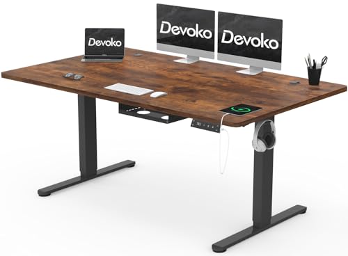 Devoko Höhenverstellbarer Schreibtisch 160x80cm mit Typ-C Ladeanschluss, Schreibtisch Höhenverstellbar Elektrisch, Mobiler Elektrisch Computertisch mit Kabel Management Tray, Vintage-Braun Devoko Höhenverstellbarer Schreibtisch 160x80cm mit Typ-C Ladeanschluss, Schreibtisch Höhenverstellbar Elektrisch, Mobiler Elektrisch Computertisch mit Kabel Management Tray, Vintage-Braun
