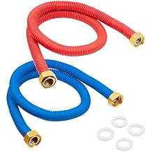 Flexible Stainless Steel Corrugated Water Heater Connector 36" Length Water Heater Hose Hot and Cold Color Coded,3/4" FIP x 3/4" FIP Water Flex Connector Water Softener Connector 2 Pack