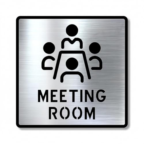 Image of Premium Brush Steel Finish Acrylic Meeting Room Door Sign Easy to Mount Self-Adhesive Tape Signage for Hotel Office Resort Society Corporate Business.