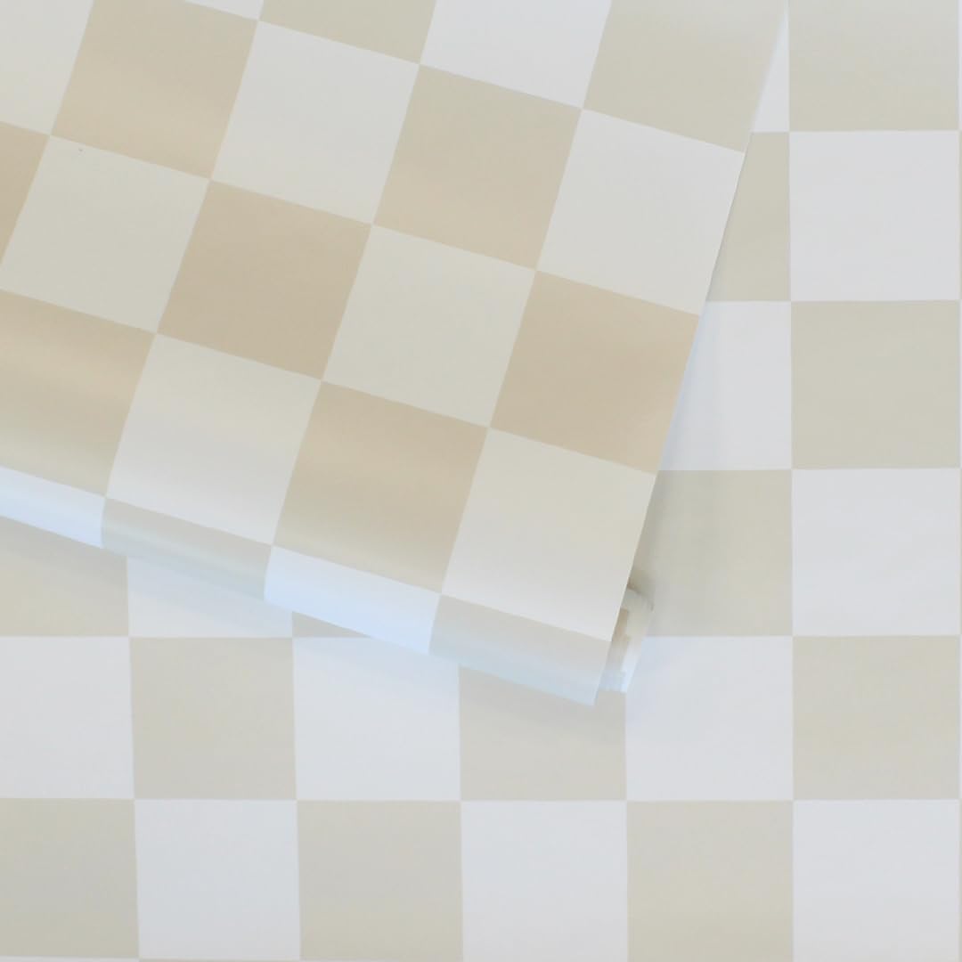 Tempaper Beige Checkmate Removable Peel and Stick Wallpaper, 20.5 in X 16.5 ft, Made in The USA