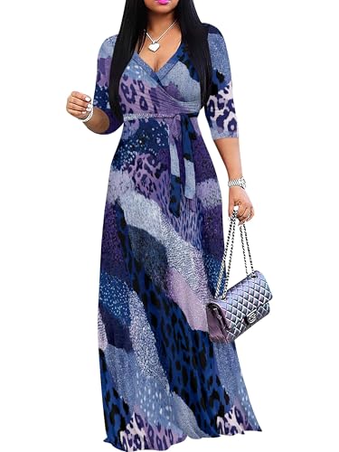 Image of PinkPatty Plus Size Dresses for Curvy Women V Neck Flowy Long Sleeves Wrap Maxi Dress Travel Vacation Outfits
