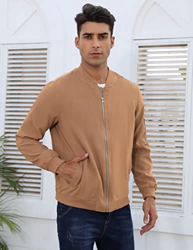 TURETRENDY Men's Suede Bomber Varsity Leather Jackets Lightweight Softshell Flight Full Zip Casual Coat3