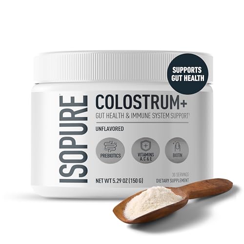 Image of Isopure Colostrum + Gut Health & Immune System Support, 30 Servings (Pack of 1) | Supports Gut & Immune Health, 30 Servings, Made with Colostrum, 20+ Vitamins & Minerals, 1.37g Bimuno Prebiotic Fibers