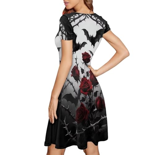 Image of POLERO Sunflower Dress for Women Floral Summer Dresses Short Sleeve Casual Sundresses Midi Dresses