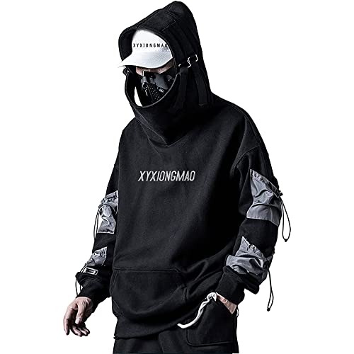 XYXIONGMAO Streetwear Techwear Hoodie Cyberpunk Tactical Mens Black Urban Hip Hop Japanese Sweatshirt medium