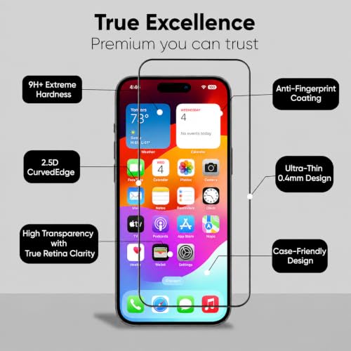Image of Tempered glass for iphone 15 /iphone 16 (6.1 Inch), Screen Protector 9H Hardness, HD Clear, Bubble-Free, Case Friendly, Full Coverage, Easy Installation of iphone 15 tempered glass, Pack Of 1