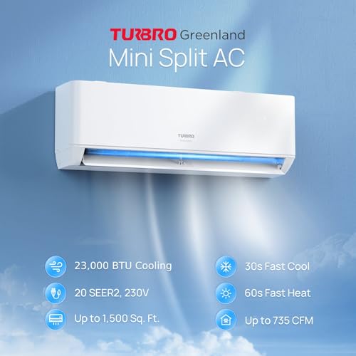 Image of TURBRO 24,000 BTU Ductless Mini Split Inverter AC with Heat Pump, 20 SEER2, 230V, WiFi-Enabled, Cools up to 1,500 Sq.Ft, Energy Star, Greenland Series