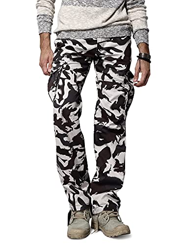 Mesinsefra Men's Cotton Casual Military Army Cargo Camo Combat Work Pants with 8 Pocket Camo White 382