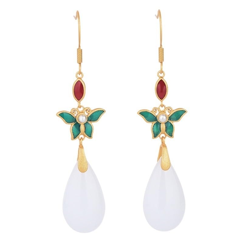 Boucles d'oreilles pierre blanche et structure dorée, le cadeau idéal pour femme