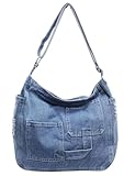 YANPLS Denim Hobo Tote Bag for Women Blue Large Jean Casual Shoulder Purse Crossbody Handbag(Blue1)